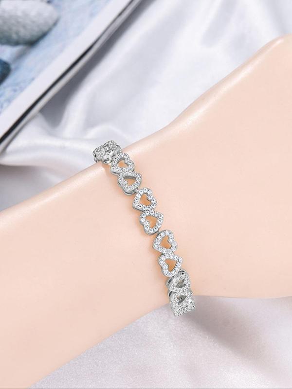 Women's Elegant Rhinestone Decorated Hollow Out Heart Design Cuff Bangle, Exquisite Trendy Bangle for Women, Fashionable Jewelry for Women As Gift, Matching Bracelet for Women, for Fall Fall