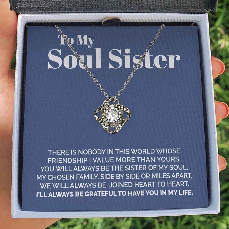 To my Sister Gift Necklace To My Soul Sister - You Will Always Be The Sister of My Soul - Love Knot Necklace for Girls Birthday Gifts