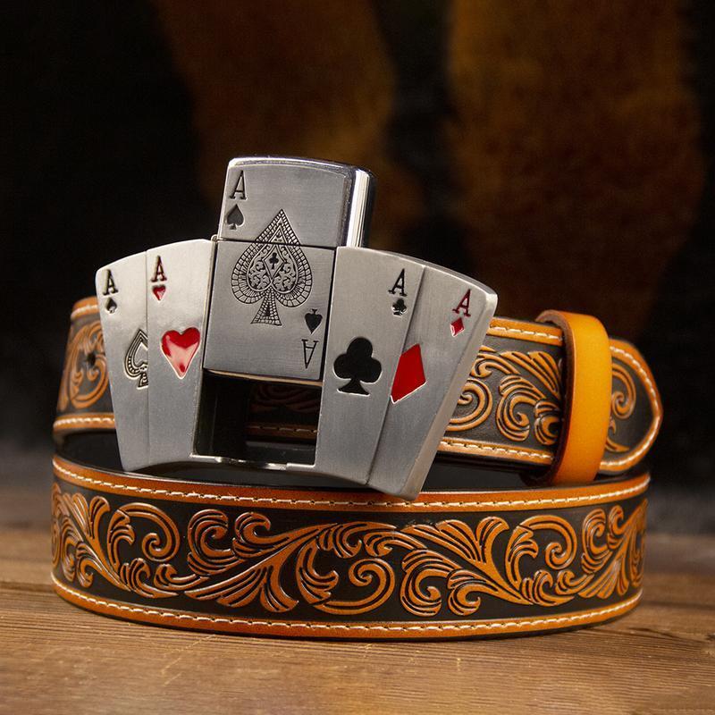 Poker Cowboy Leather Printed Belt Skull Western Beltt Buckles Men's Women's Belt Buckle  removable westem cowboy Buckle Costume Decoration