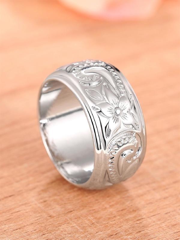 Vintage Flower Engraved Ring for Women, Fashion Jewelry for Party, Daily Decor, Trendy All-match & Exquisite Jewelry for Birthday Gift