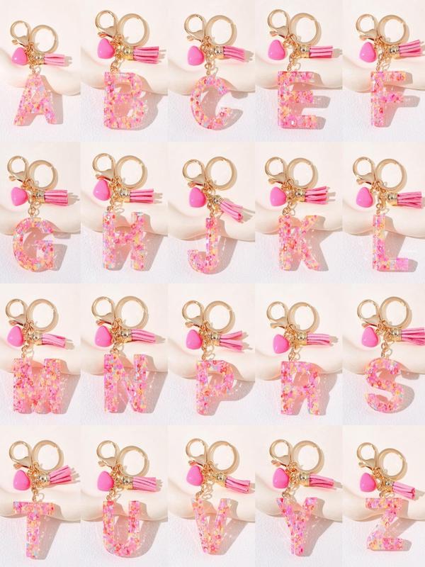 Initials Letter Design Keychain, Cute Tassel & Heart & Confetti Decor Keychain for Women & Girls, Fashion Accessories for Bag & Car Key Decoration