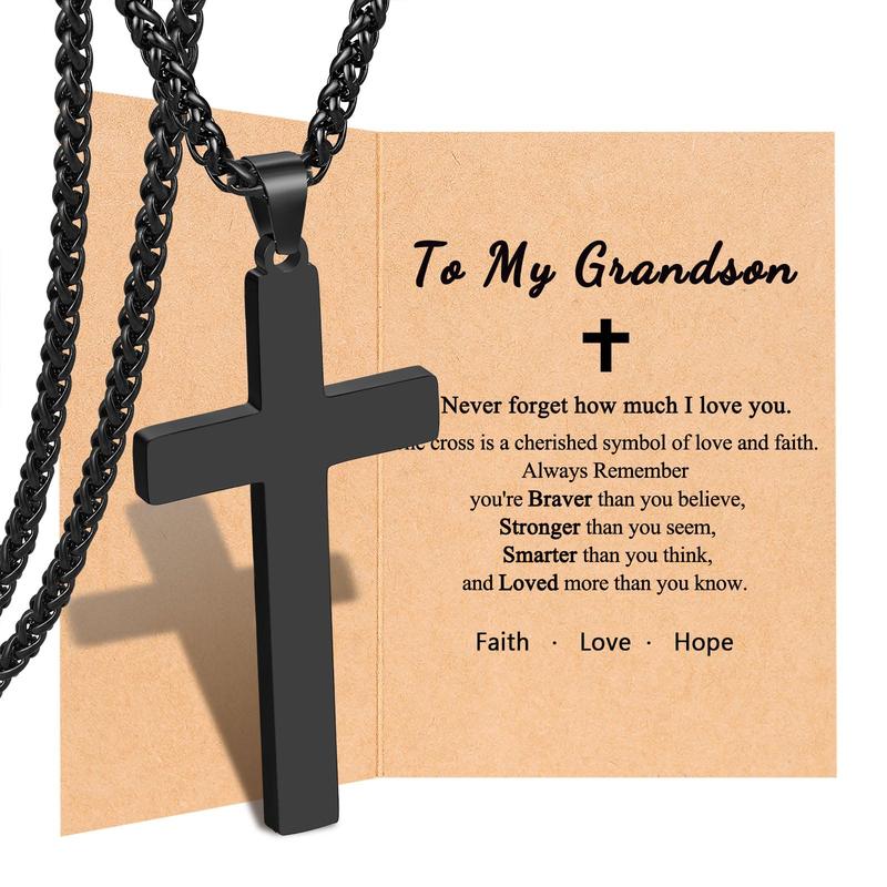 Cross Necklace for Men, Valentines Day Birthday Christmas Gifts for Son Grandson Nephew Brother Boyfriend Mens