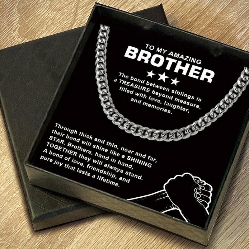 Men's Chain Necklace & Gift Card & Gift Box, 1 Set Fashion Style Stainless Steel Necklace, Domineering Hip-hop Punk Rock Chain Gift for Brother Friends