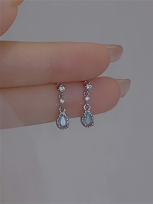 Matching Elegant Rhinestone Decor Dangle Earrings, Trendy Water Drop Shaped Earrings for Women for Gift, Fashion Iced out Jewelry for Daily Wear