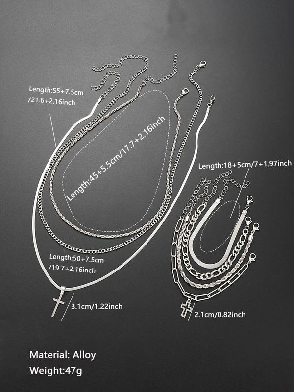 Hip Hop Chain Necklace Bracelet Set, Cross Charm Luxury Jewelry Set for Men & Women for Party Clothing Decor, Trendy All-match & Exquisite Jewelry Set for Birthday Gift