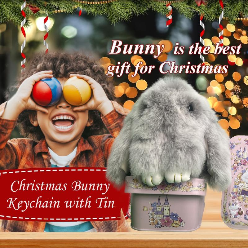 Soft Cute Pompom Lulu Bunny Keychains With Tin Box, Handmade Soft Bunny Pompom Keychain for Phone Bag, lulu keychain Christmas Gifts for Women Girls