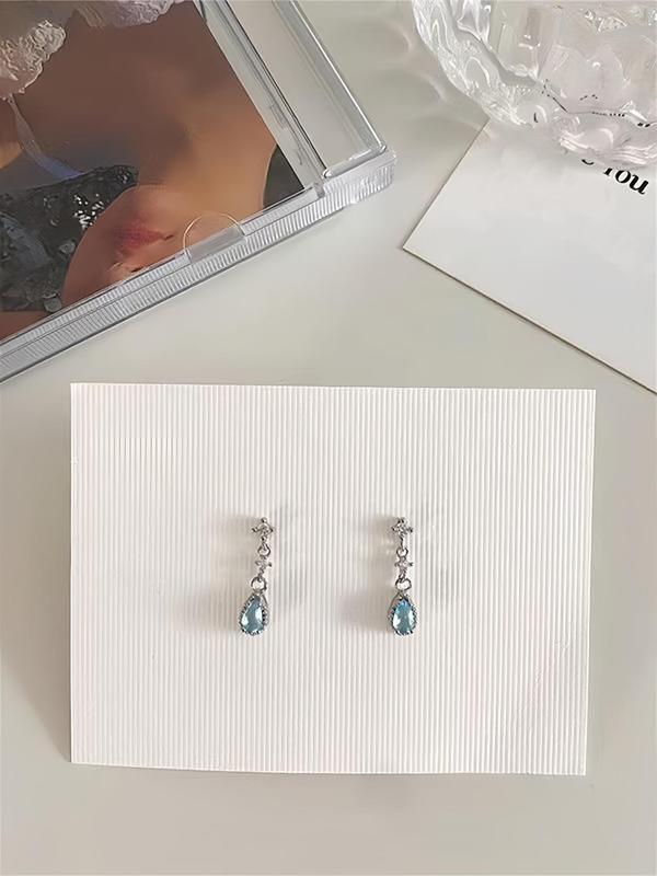 Matching Elegant Rhinestone Decor Dangle Earrings, Trendy Water Drop Shaped Earrings for Women for Gift, Fashion Iced out Jewelry for Daily Wear