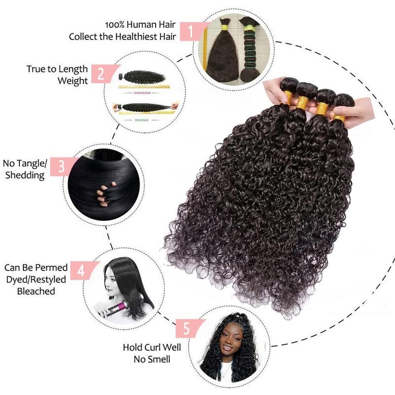 [Ashine] Water Wave Bundles Human Hair 10A Brazilian Virgin Human Hair 14-30 InchesBundles Double Weft Bundles Natural Black Color Wet and Wavy