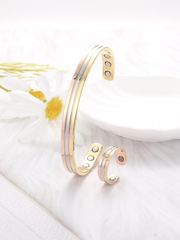 Line Pattern Bangle Bracelet & Ring, Adjustable Open Bangle Bracelet & Ring, Fashion Jewelry Accessories for Women & Men, Trendy All-match & Exquisite Jewelry for Birthday Gift