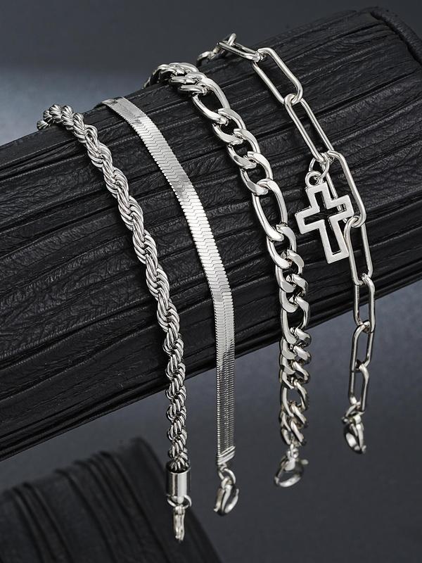 Hip Hop Chain Necklace Bracelet Set, Cross Charm Luxury Jewelry Set for Men & Women for Party Clothing Decor, Trendy All-match & Exquisite Jewelry Set for Birthday Gift