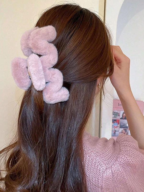 Solid Color Plush Hair Claw, Elegant Hair Accessories for Women & Girls, Minimalist Headwear Suitable for Thick Hair