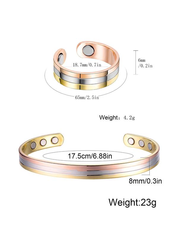 Line Pattern Bangle Bracelet & Ring, Adjustable Open Bangle Bracelet & Ring, Fashion Jewelry Accessories for Women & Men, Trendy All-match & Exquisite Jewelry for Birthday Gift