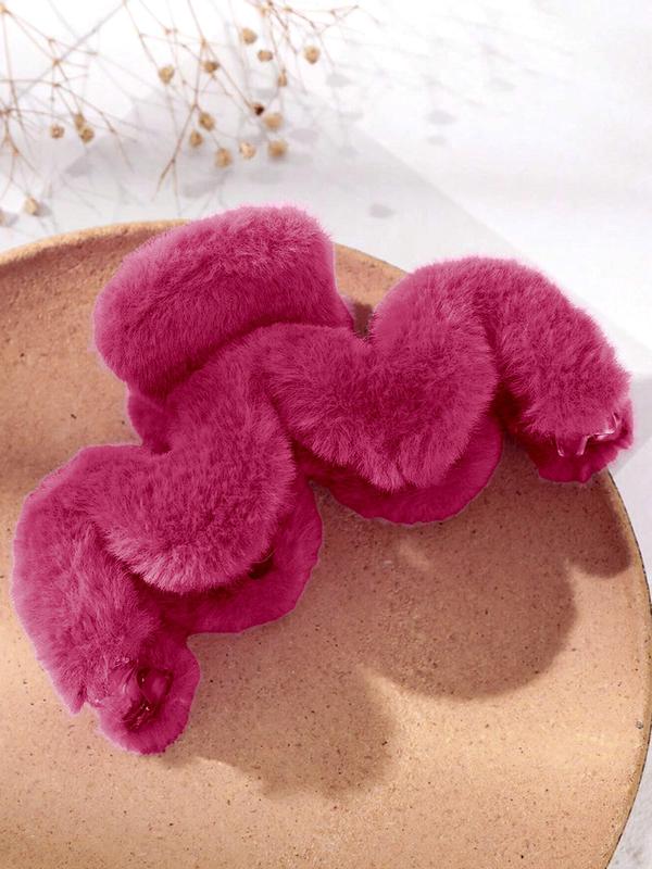 Solid Color Plush Hair Claw, Elegant Hair Accessories for Women & Girls, Minimalist Headwear Suitable for Thick Hair