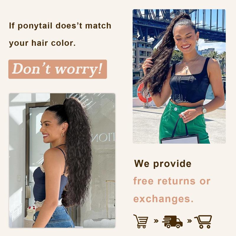 Ponytail Extension Claw Ponytail Long Wavy Ponytail Extension Black 30 Inch Curly Clip Ponytail in Hair Extensions For Women Fluffy Natural Looking Synthetic Hairpiece for Daily Use Easy To Go