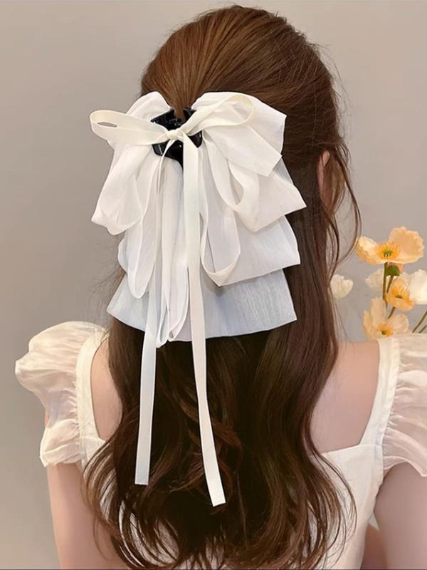 Multi-layer Chiffon Bowknot Hair Claw Clip As Gift, Sweet Cute Hair Claws for Girls, Elegant Plain Color Versatile Hair Accessories for Women and Girls