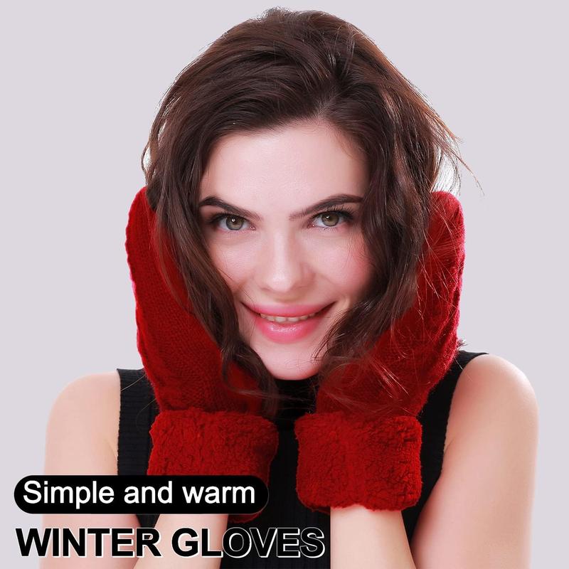 Women's Winter Gloves Warm Lining - Cozy Wool Knit Thick Gloves Mittens