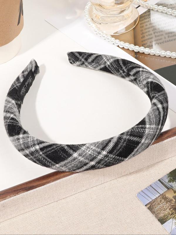 Vintage Plaid Pattern Headband, Casual Wide Band Hair Hoop for Women & Girls, Fashion Hair Accessories for Daily Wear