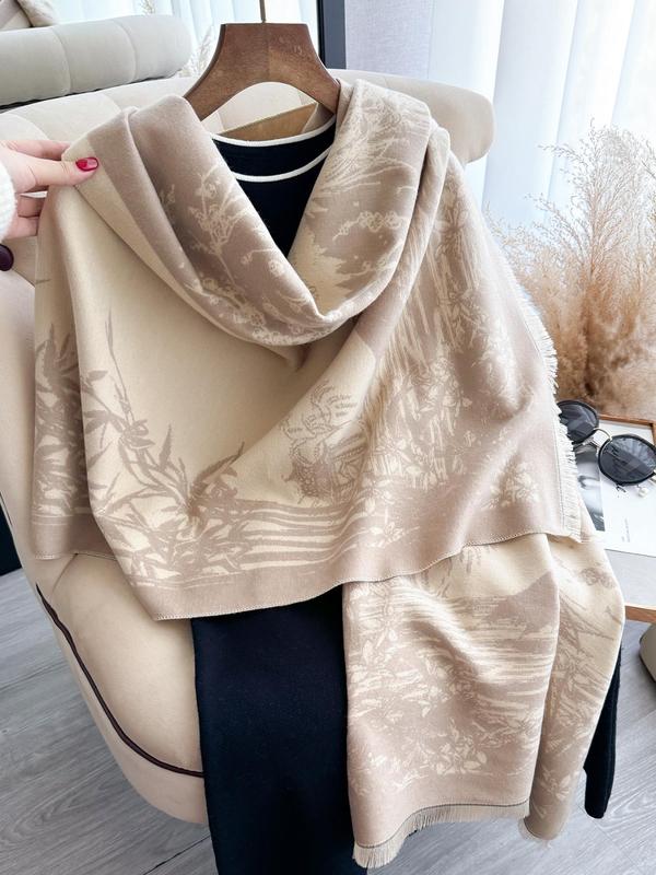 Women's Landscape Print Double Sided Thick Shawl, Casual Soft Warm Long Scarf for Fall & Winter, Fashion Accessories for Women & Girls