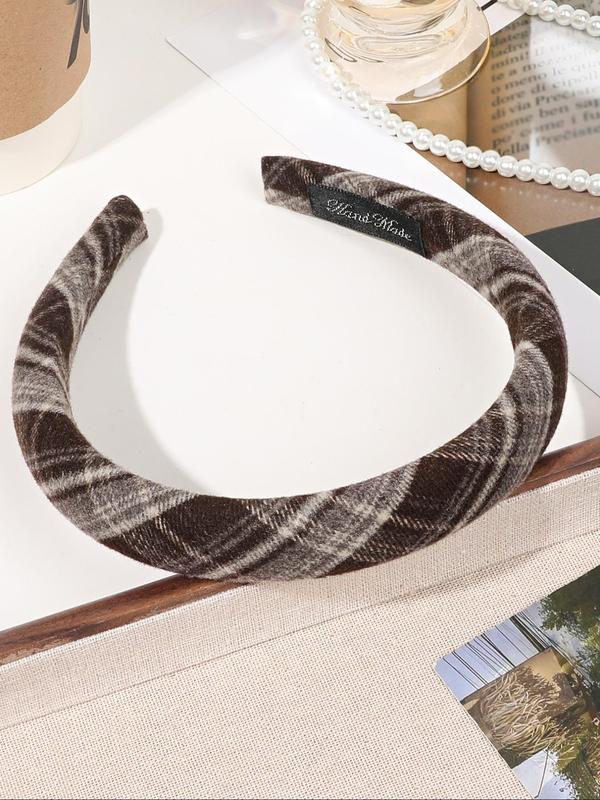 Vintage Plaid Pattern Headband, Casual Wide Band Hair Hoop for Women & Girls, Fashion Hair Accessories for Daily Wear