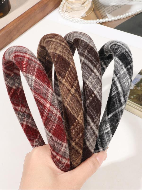 Vintage Plaid Pattern Headband, Casual Wide Band Hair Hoop for Women & Girls, Fashion Hair Accessories for Daily Wear