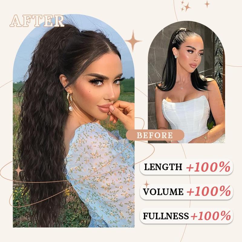 Ponytail Extension Claw Ponytail Long Wavy Ponytail Extension Black 30 Inch Curly Clip Ponytail in Hair Extensions For Women Fluffy Natural Looking Synthetic Hairpiece for Daily Use Easy To Go