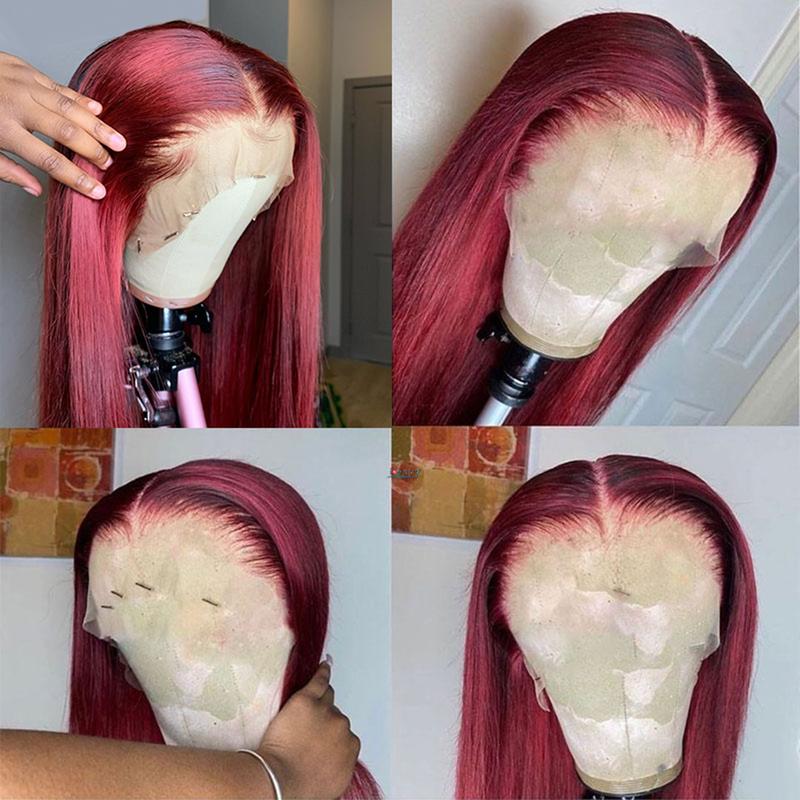 Burgundy 99J Straight 13X6 Lace Frontal Wigs 13X4 HD Transparent Lace Front Human Hair Wigs 99J Colored Human Hair Wigs