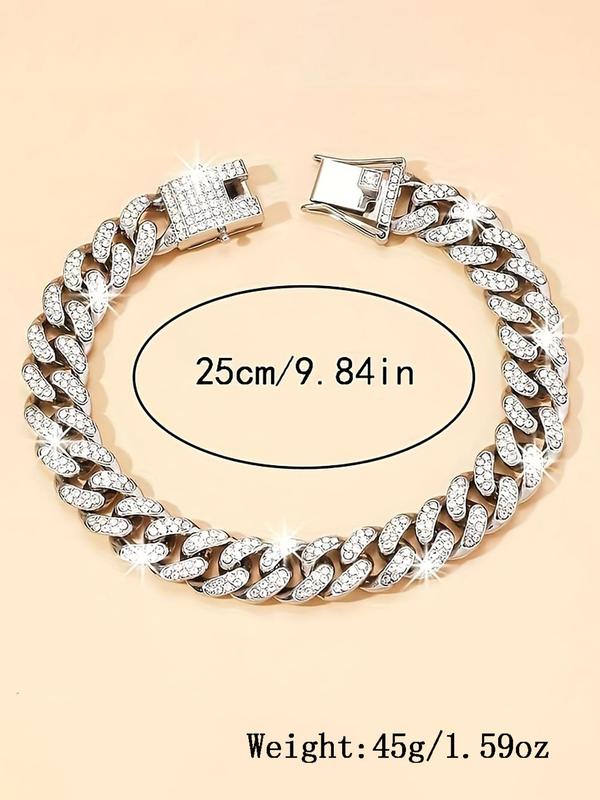 Rhinestone Decorated Cuban Chain Anklet for Women & Girls, Fashion Jewelry for Party, Daily Clothing Decor, Trendy All-match & Exquisite Jewelry for Birthday Gift