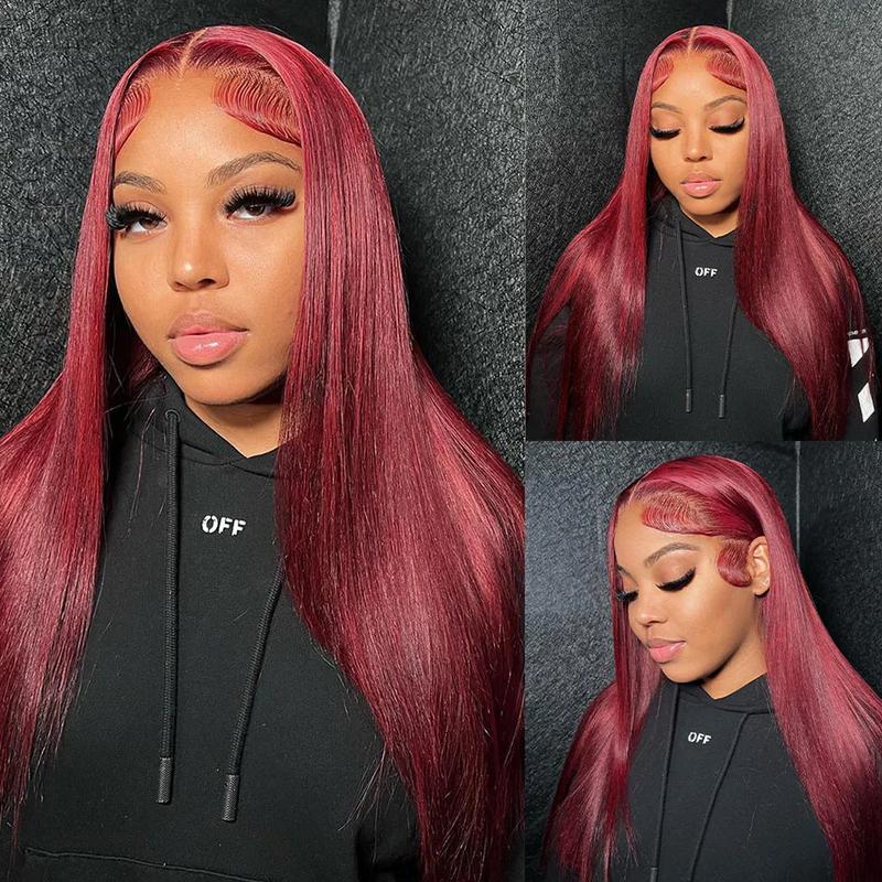 Burgundy 99J Straight 13X6 Lace Frontal Wigs 13X4 HD Transparent Lace Front Human Hair Wigs 99J Colored Human Hair Wigs