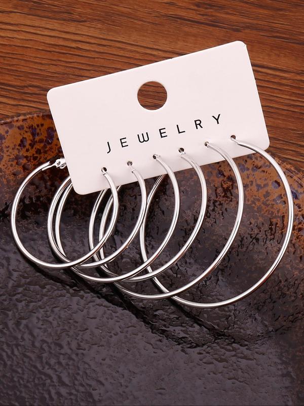 3 Pairs Women's Simple Plain Hoop Earrings, Fashionable Jewelry For Women, Daily Use Fashion Accessories For Party