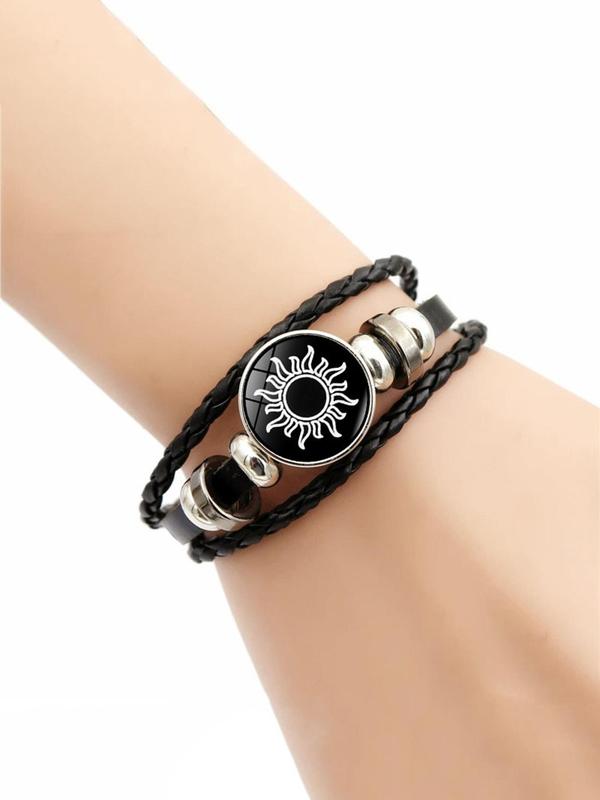 Glow in The Dark Charm Leather Bracelet, Fashionable Moon & Star Design Bangle for Women & Men, Trendy All-match & Exquisite Jewelry for Birthday Gift