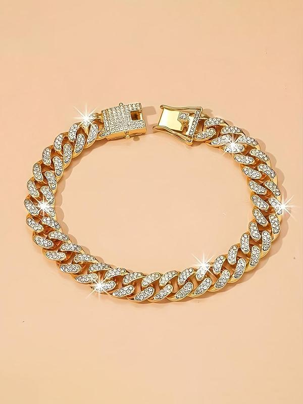 Rhinestone Decorated Cuban Chain Anklet for Women & Girls, Fashion Jewelry for Party, Daily Clothing Decor, Trendy All-match & Exquisite Jewelry for Birthday Gift