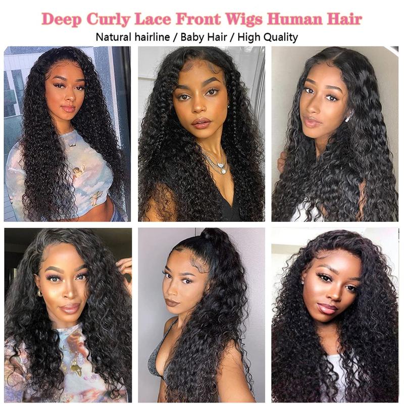 Bling Hair Clearance Sale 13x4 13x6 HD Transparent Lace Wig Deep Wave Brazilian Human Hair Lace Frontal Wig for Women Curly Pre Plucked 30 32 Inches 180% Natural Hairline