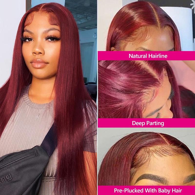 Burgundy 99J Straight 13X6 Lace Frontal Wigs 13X4 HD Transparent Lace Front Human Hair Wigs 99J Colored Human Hair Wigs