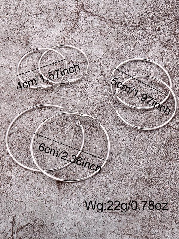 3 Pairs Women's Simple Plain Hoop Earrings, Fashionable Jewelry For Women, Daily Use Fashion Accessories For Party