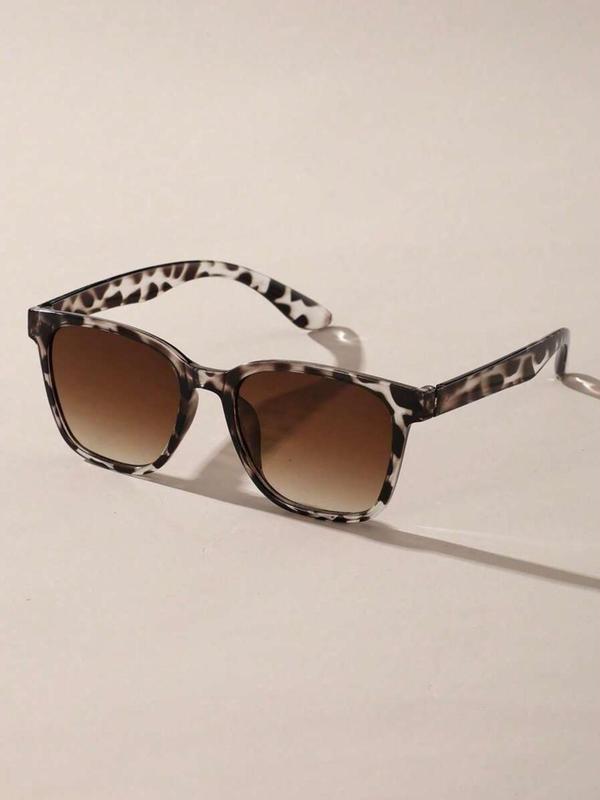 Trendy Leopard Pattern Square Frame Sunglasses, Vintage Casual Ombre Lens Sunglasses for Everyday Use, Fashion Accessories for Outdoor Activities