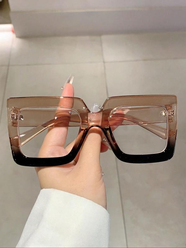 Spring Clear Lenses Sunglasses for Everyday Use, 2024 Trendy Vintage Large Square Frame Fashion Eyewear, Multicolour Ombre Color Block Travel Accessories