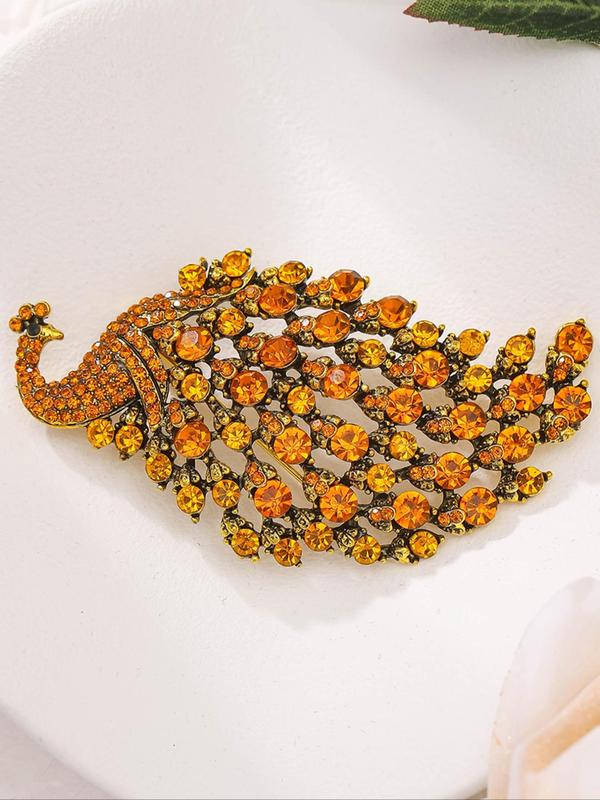 Rhinestone Decor Peacock Design Brooch, Elegant Glittering Vintage Brooch for Women & Girls, Fashion Accessories for Party, Daily Clothing Decor