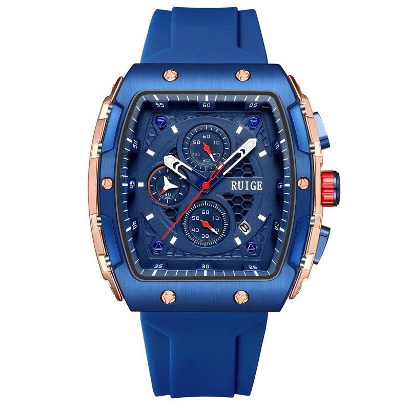 RUIGE Bucket shaped Men's Watch Outdoor Style Multi functional Men's Famous Watch Authentic Waterproof Night Glow Trendy Watch