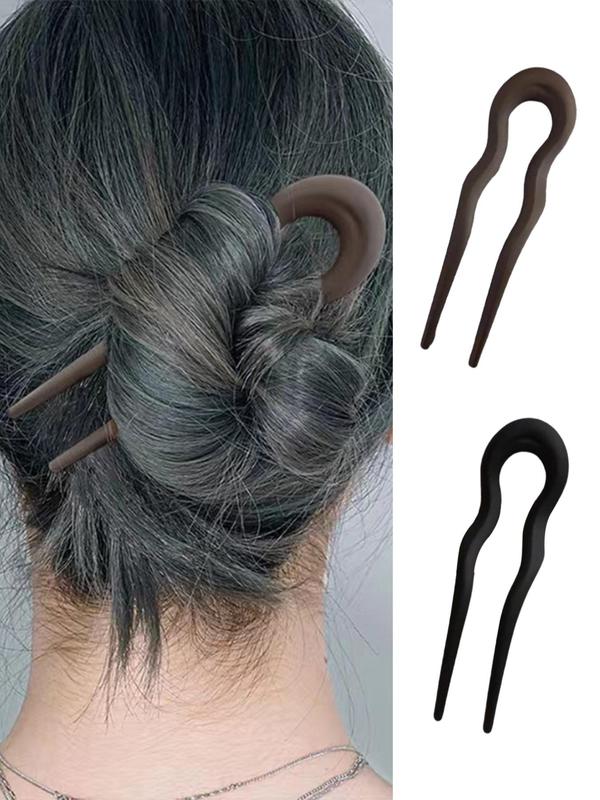 2pcs Simple Solid Color Retro U-shaped Wave Design Hair Pin, Suitable For Bun Ties After Back Head, Hair Salon Styling Tools