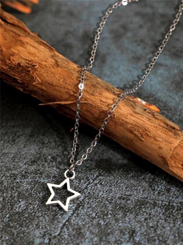 Vintage Star Pendant Necklace for Women, Minimalist Hollow Out Zinc Alloy Charm Adjustable Necklace for Gift, Clavicle Chain Necklace, Hip Pop Streetwear for Women Men