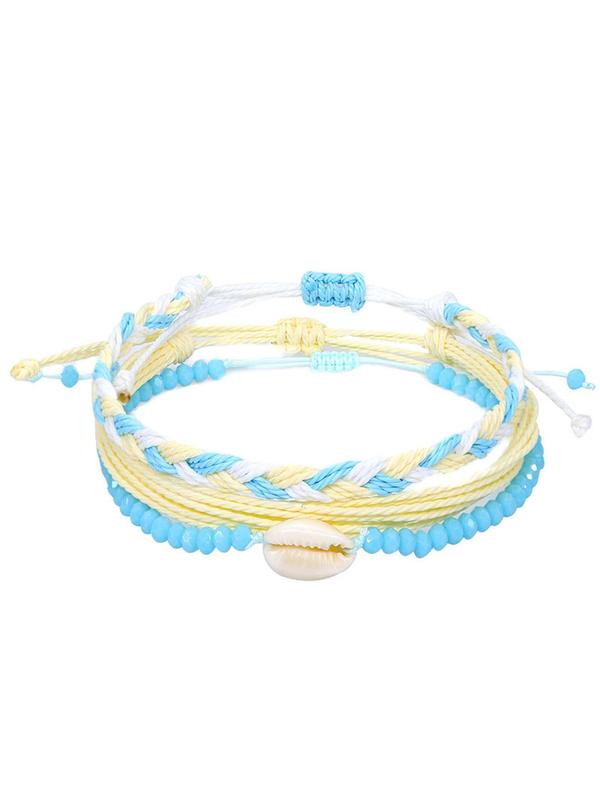 Boho Style Shell Design Bracelets, 3 Counts set Fashionable Braided & Beaded Bracelets for Women & Men, Trendy  Colorful Jewelry for Birthday Gift