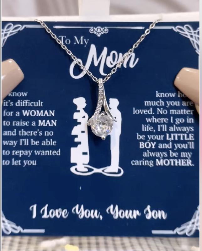 To My Mom Message Necklace, Jewelry Present, Anniversary Necklace, Gift for Mom, Anniversary Necklaces, Love Your Husband Gift, Birthday Christmas Gift For Mother Message Cards Jewelry