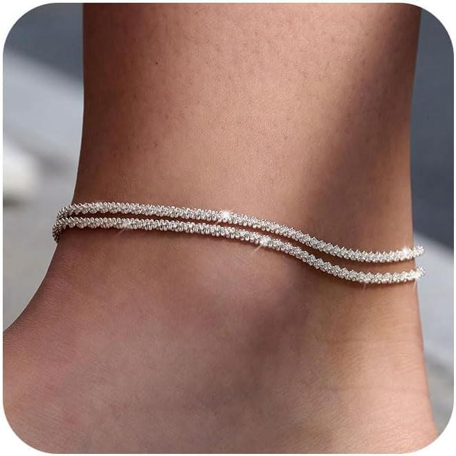 TEWIKY Dainty Layered Waterproof Anklet For Women Adjustable Womens Anklet Set Stackable Figaro Beaded Cuban Link Anklets Beach For Black Friday Christmas Gift For christmas 2024 ornament