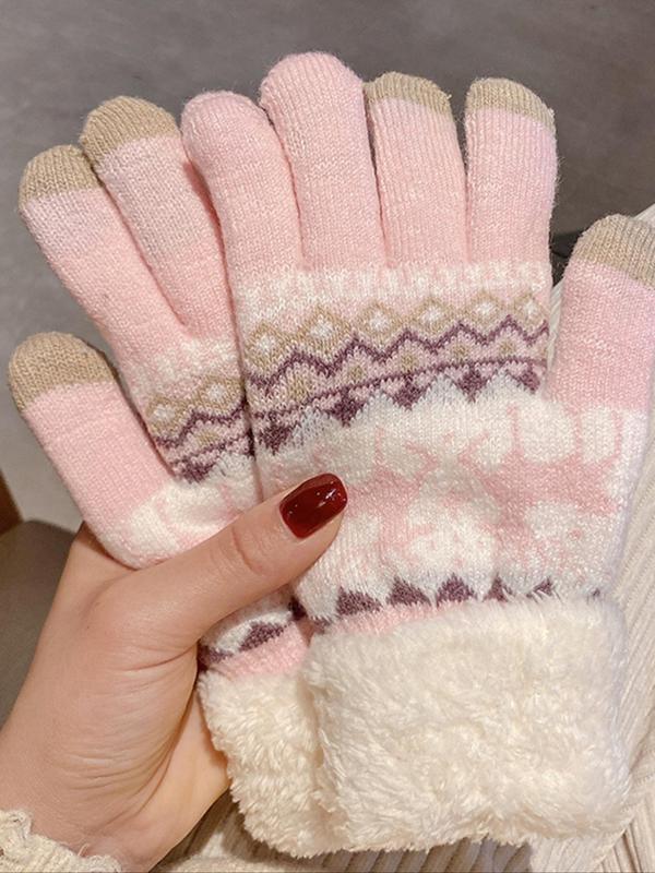 Women's Cute Christmas Themed Knitted Gloves, Casual Trendy Windproof Warm Gloves for Fall & Winter, Fashionable Gloves for Women & Girls for Daily Use