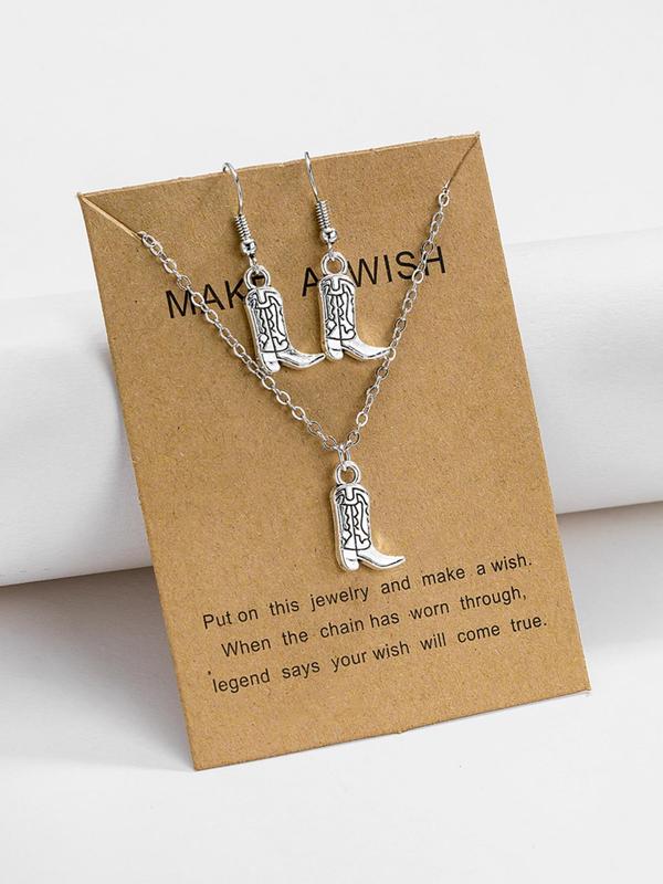 Women's Punk Style Cowboy Themed Design Jewelry Set, Stylish Boots caps Themed Design Dangle Earrings & Pendant Necklace, Chic Jewelry Set As Gift for Girlfriend