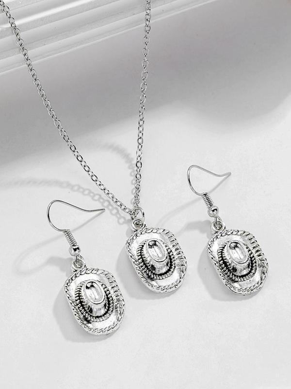 Women's Punk Style Cowboy Themed Design Jewelry Set, Stylish Boots caps Themed Design Dangle Earrings & Pendant Necklace, Chic Jewelry Set As Gift for Girlfriend