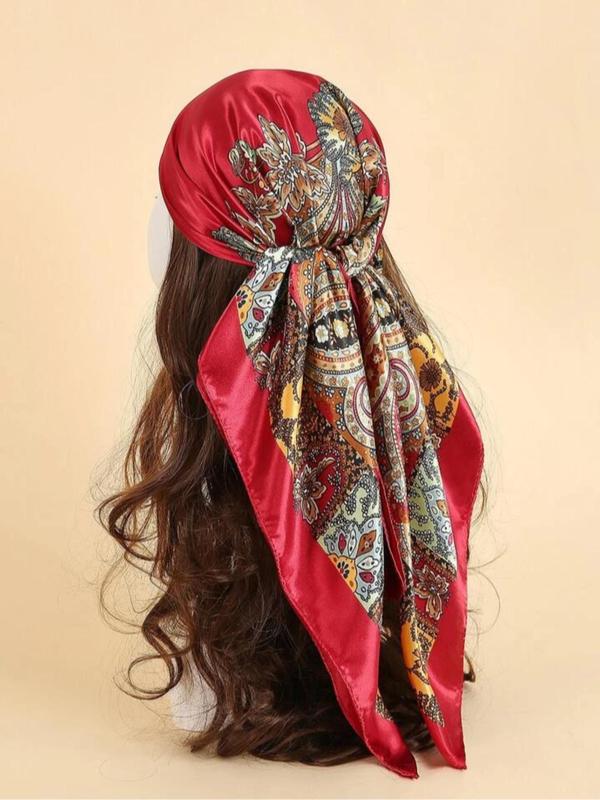 Women's Elegant Paisley Print Satin Bandana, Vintage Trendy Hair Scarf, Chic Hair Accessories for Hairstyle Decor