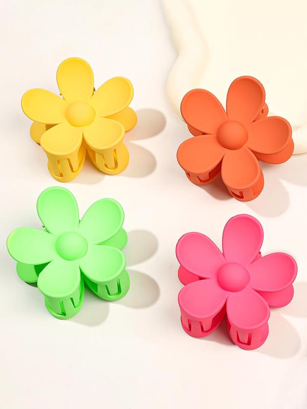 4pcs Simple Fashion Flower Shape Design Plain Hair Claws, Casual and Versatile Hair Accessories for Women