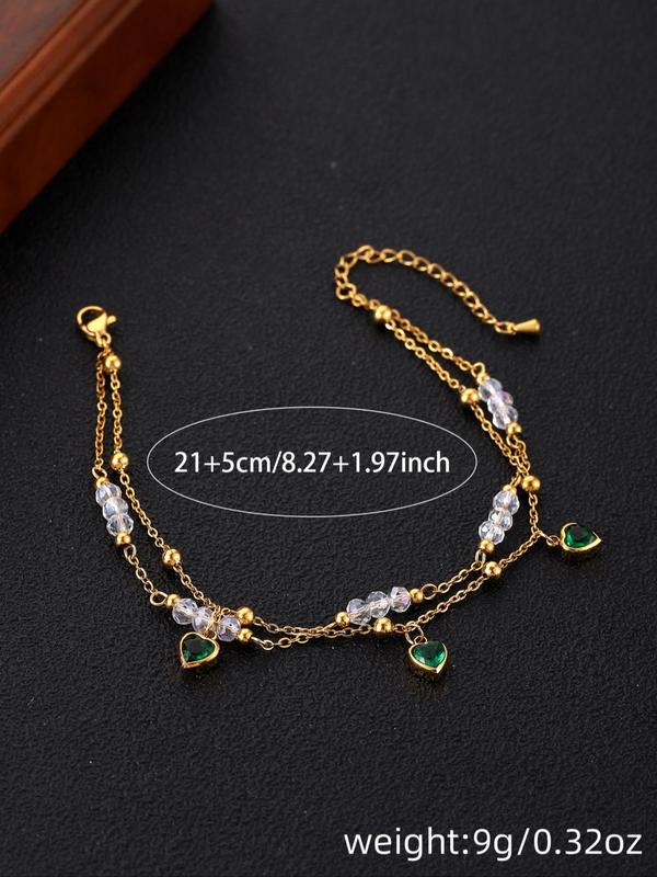 Fashion Creative Heart & Beaded Design Layered Anklet, Fashion Jewelry for Party, Daily Clothing Decor, Trendy All-match & Exquisite Jewelry for Birthday Gift