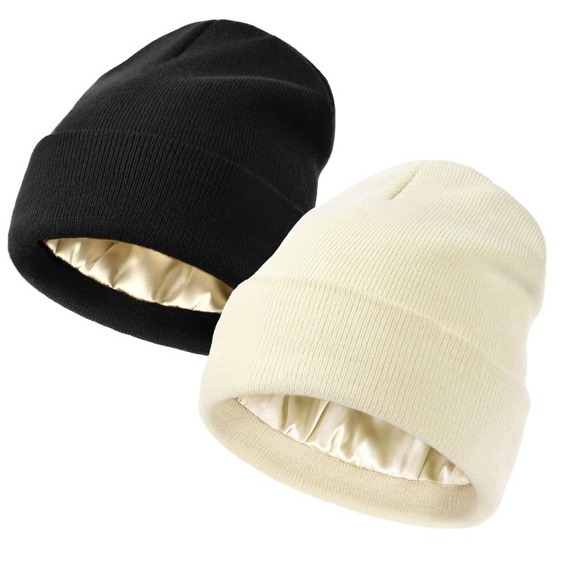 SeSe Code Cozy Satin Lined Beanie for Men and Women Soft Knit Slouchy Hat Warm Winter Cuffed Cap with Silk Lining for Ultimate Comfort